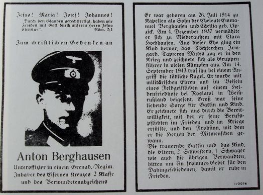 Historischer Totenzettel für Anton Berghausen
